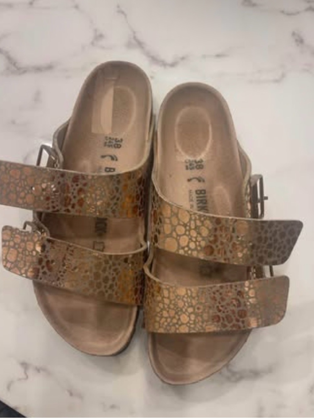Women's Rose Gold Double-Buckle Slide Sandals - Picture 3 of 4